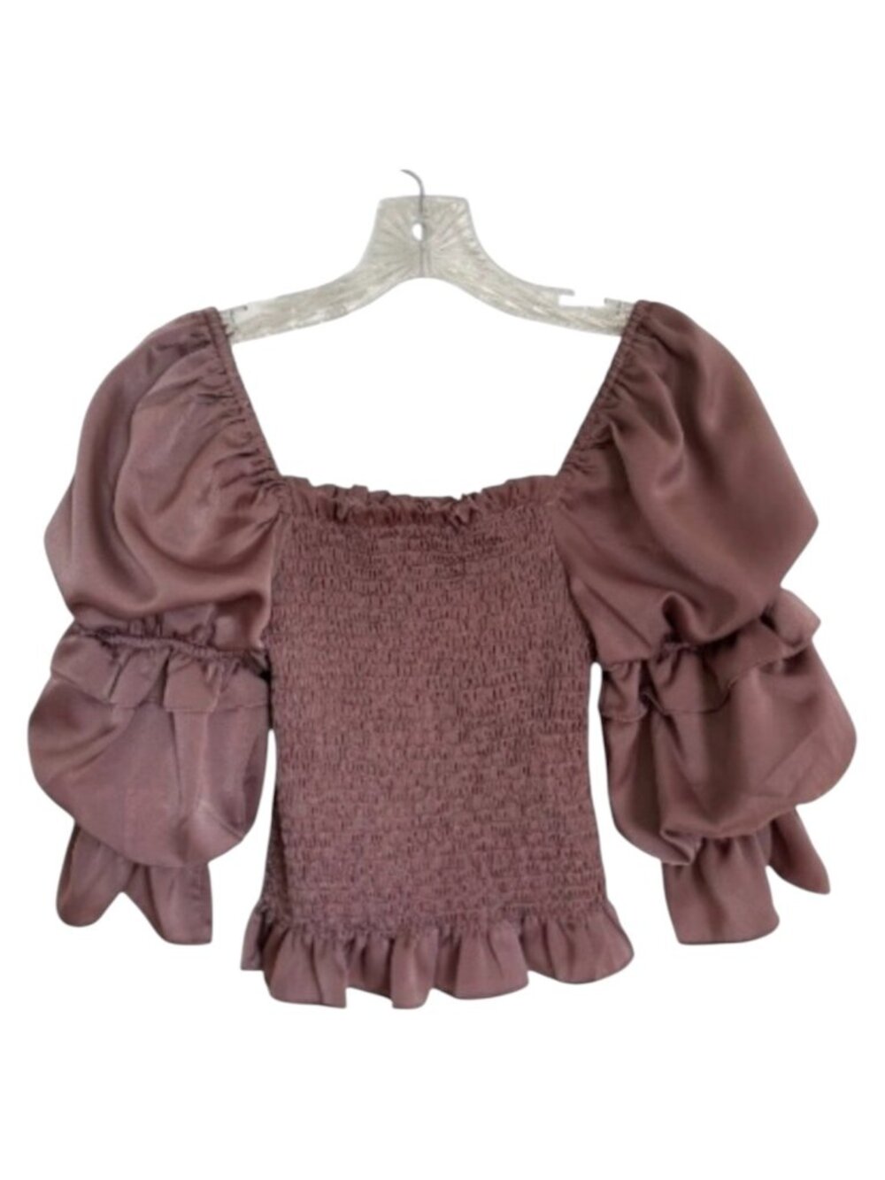 The Pants Store Smocked Top Blouse Women's S Tiered Sleeves Plum